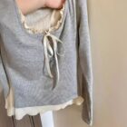 Knitted Bow Lace Sweatshirt - Vintage Aesthetic word1