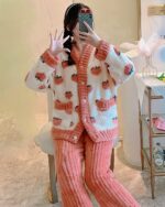 Strawberry Winter Homewear kawaii strawberry pajamas set - soft, plush loungewear.