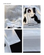 Close-up view of a sleepy cat t-shirt design featuring a cute panda illustration and fabric details.