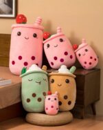 Set of cute boba milk tea plush toys with various sizes and designs.
