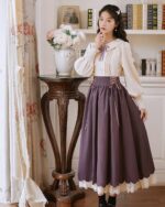 French-style double layer dress in cottagecore aesthetic, featuring a ruffled skirt and blouse.