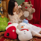 Small christmas chonky plushies featuring a reindeer, snowman, and Santa plush.