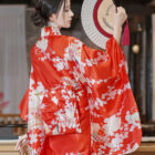 Satin-Fabric Light Kimono - Japanese Floral Design word3