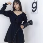 Solid Black Dress - Gothic Aesthetic word2