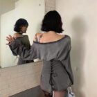 Off-shoulder Slim Fit Corset Dress - Grunge Aesthetic word2