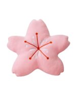 Pink cherry blossom pillow with embroidered details, kawaii decor.