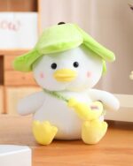 Kawaii Daisy the Duck banana plushie wearing a green hat and holding a banana.