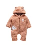 Brown kawaii baby clothes ⋆ bear baby romper – soft sherpa infant wear.