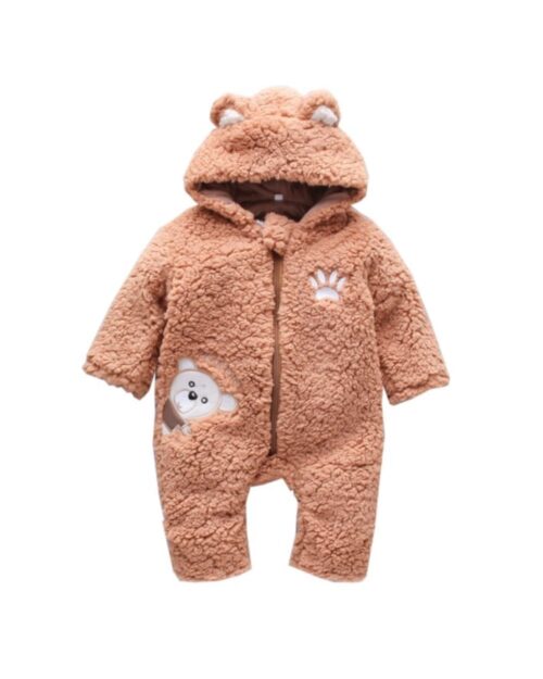 Brown kawaii baby clothes ⋆ bear baby romper – soft sherpa infant wear.
