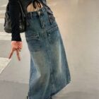 Long Denim Skirt - Y2K Aesthetic word1