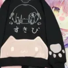 Black Pink Cat Hoodie - Cutecore Aesthetic すきび word2