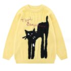 Loose Embroidered Sweater - Stretched Cat word1