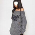 Off-shoulder Sweater - Gothic Aesthetic word2