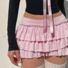Bowed Pink Ruffled Skirt - Coquette Aesthetic word2