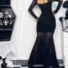 Mesh Long Sleeve Dress - Gothic Aesthetic word3