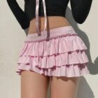 Bowed Pink Ruffled Skirt - Coquette Aesthetic word2