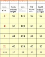 Size chart for kawaii embroidered sweater, showing S, M, L, and XL chest and sleeve measurements.