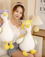 Kawaii Molly the Little Flower duck plushie toy, a white and yellow plush duck with a hat.