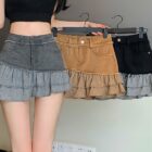 Ruffled Retro Denim Skirt - Y2K Aesthetic word1