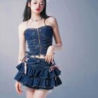 Laced Denim Mini Skirt - Y2K Aesthetic word2