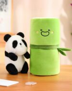 Pocket Panda Plush - Bamboo Edition alongside a panda plushie. Cute panda bamboo plushie.