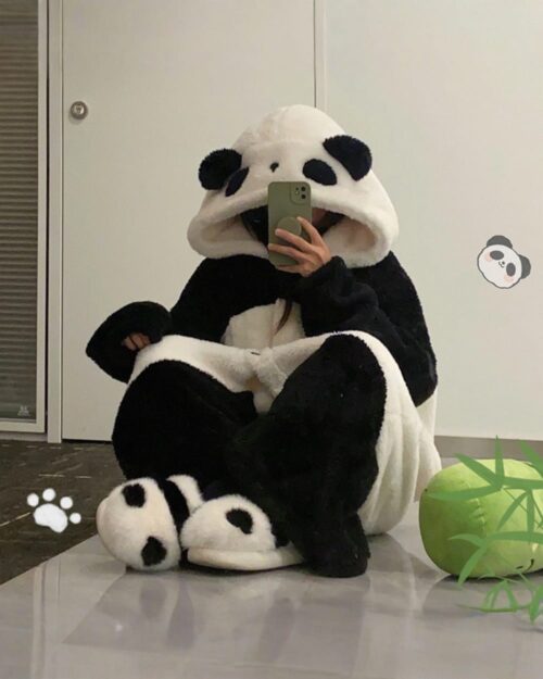 Thick Fluffy Panda Pajamas - Kawaii Aesthetic