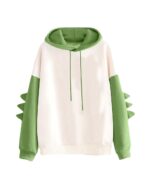 Green and white dinosaur hoodie with arm details, kawaii style.