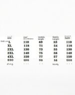Size chart for Lace Long Sleeve Cardigan - Kawaii Aesthetic, showing chest, length, sleeve & hem measurements.