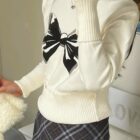Bowknot Print Sweater - Korean Aesthetic word3
