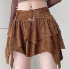 Irregular Brown Skirt - Aesthetic Vintage word1