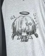 Gray animecore sweatshirt featuring a drawn angel character with a bone and Japanese text.