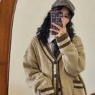 Knitwear Loose Coat - Preppy Aesthetic word1