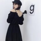 Solid Black Dress - Gothic Aesthetic word2