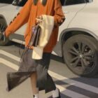 Bowed Loose Pullover - Korean Aesthetic word3