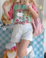 Kawaii Sweet Wishes Tee - Lolita Aesthetic shirt featuring pastel characters and graphics.