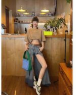 Gradient cut out long skirt in y2k aesthetic style, featuring a layered look.