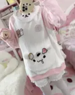 Pink Embroidered Sweater - Jojifuku aesthetic sweater with character embellishments.