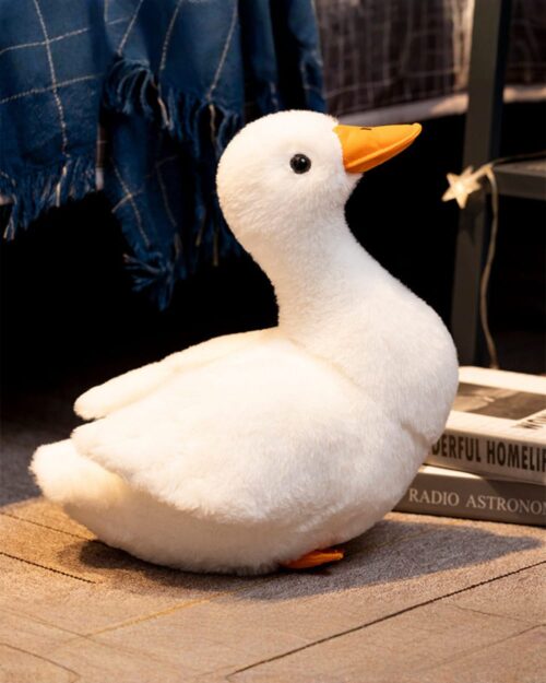 Soft white duck plushie, Goosy, a cute and cuddly toy.