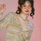 Hollow-out Knitted Long-sleeved Sweater - Vintage Aesthetic word1