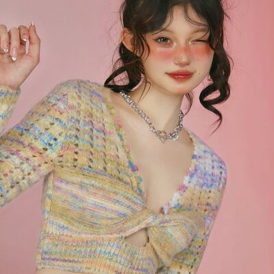 Hollow-out Knitted Long-sleeved Sweater - Vintage Aesthetic