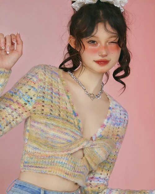 Hollow-out Knitted Long-sleeved Sweater - Vintage Aesthetic