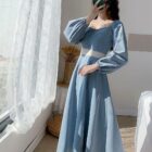 Retro Square Collar Dress - French Aesthetic word1