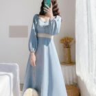 Retro Square Collar Dress - French Aesthetic word1