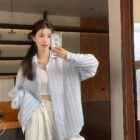 Long-sleeved Striped Casual Shirt - Korean Aesthetic word2