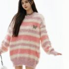 Striped Fluffy Sweater - Korean Aesthetic word3