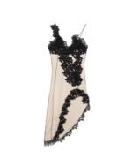 Slim Fit Sling Dress - Glamorous aesthetic, black lace detail, elegant style.