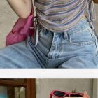 Stripped Butterfly Top - Korean Aesthetic word1