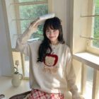 Apple Bear Sweater - Cottagecore Aesthetic word3