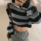 Off-the-shoulder Short Sweater - Retro Aesthetic word1