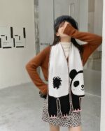Cartoon animal winter scarf featuring a panda design, cute core aesthetic.